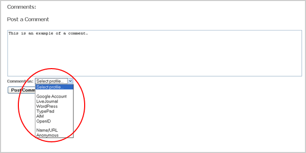 Comment profile dropdown menu